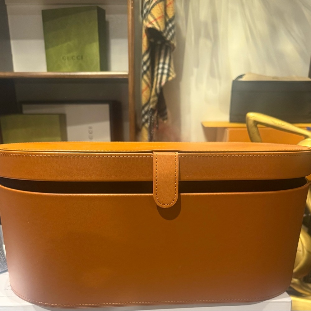 Leather Structured Top-Handle Bag in Tan
